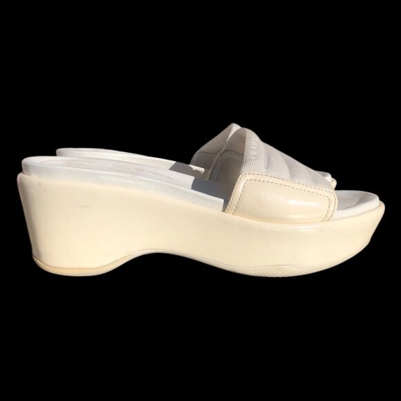 Prada Women's Ivory Patent Leather Canvas Platform Slides Sandals, 35 / 4.5 - Picture 3 of 16